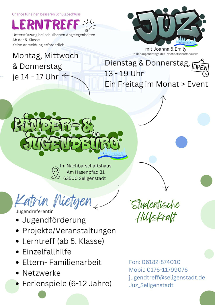 Info des Kinder- und Jugendbüros der Einhardstadt Seligenstadt